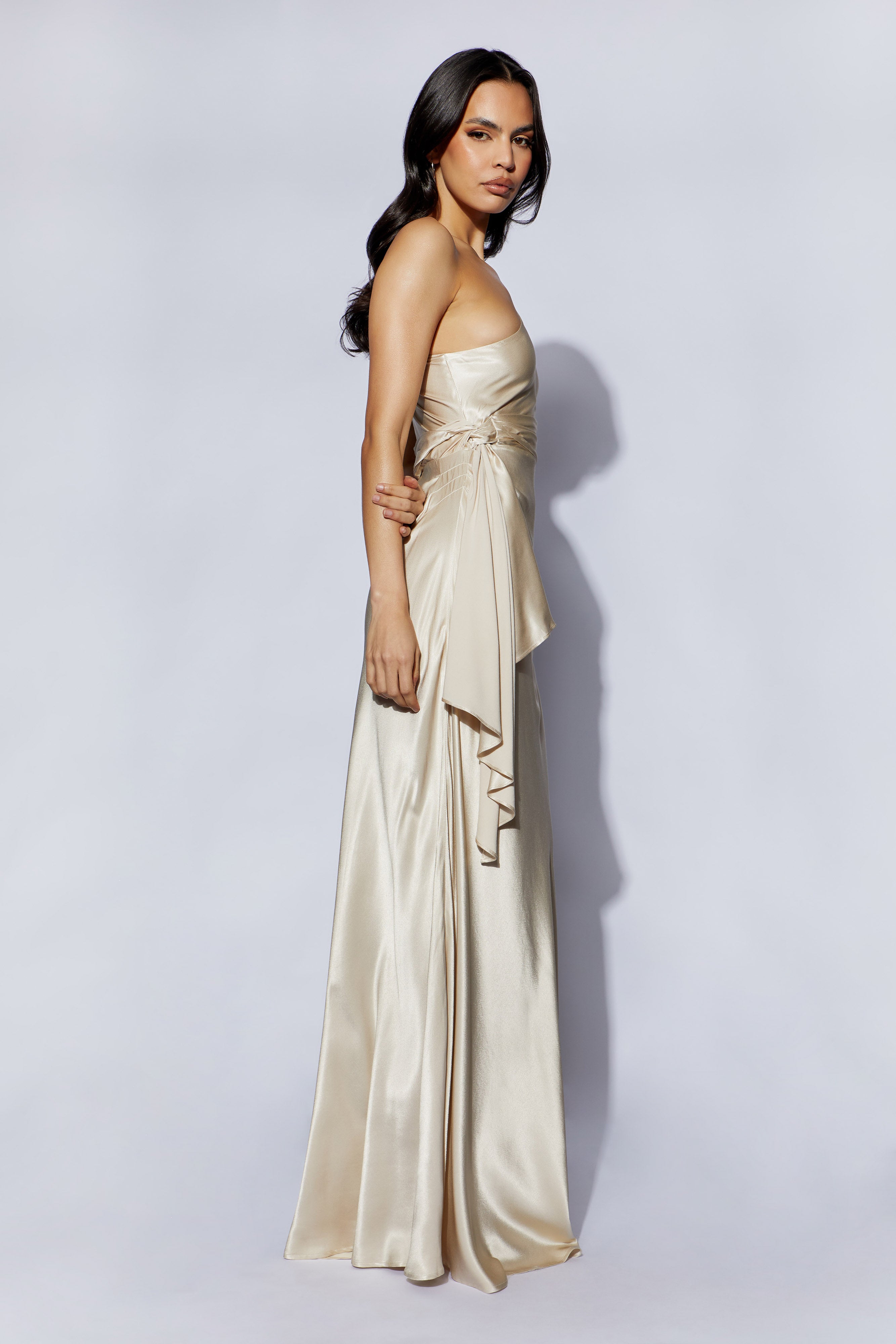 Calliope One Shoulder Maxi Dress - Blush Gold