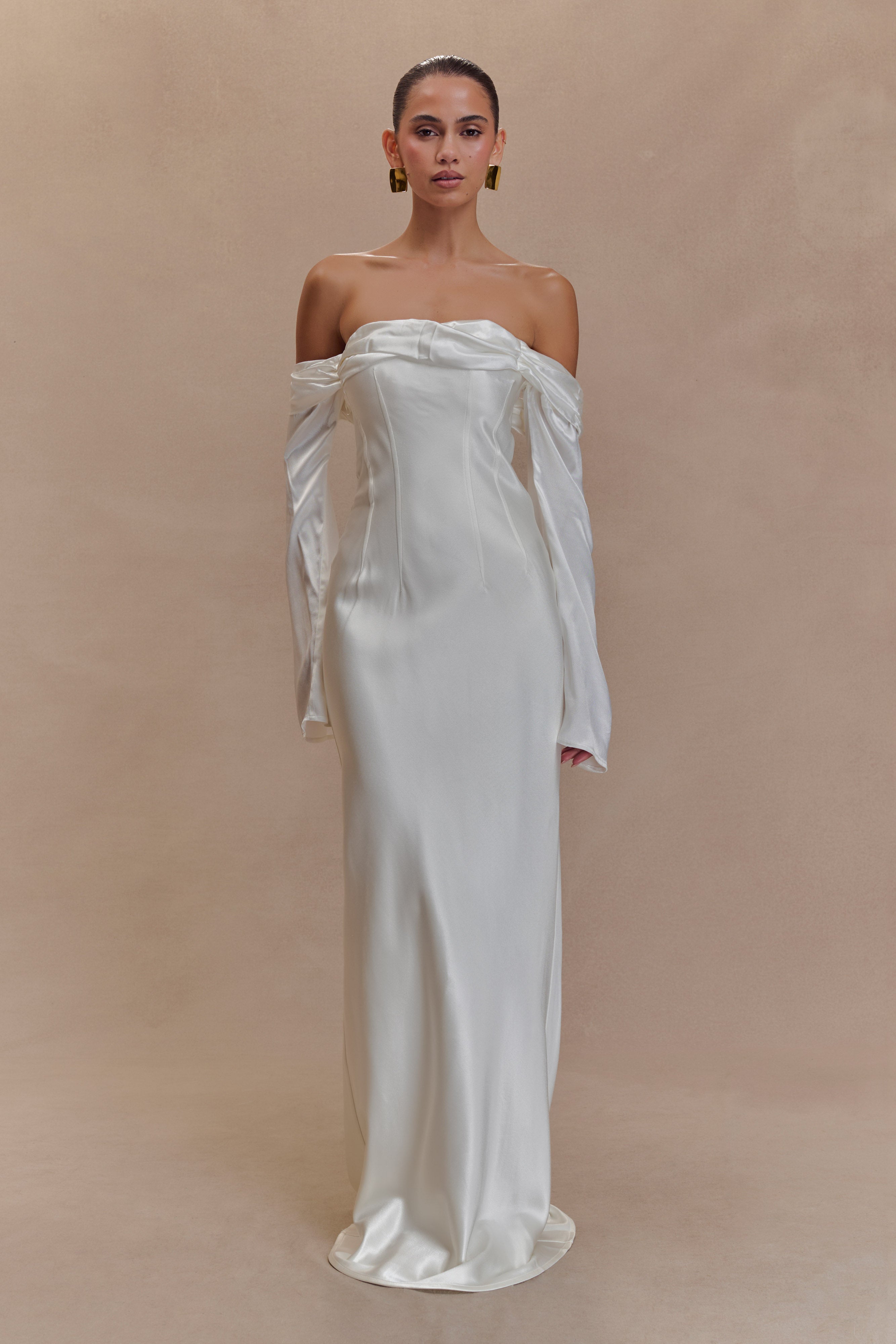 Giselle Off Shoulder Cowl Neck Maxi Dress - White