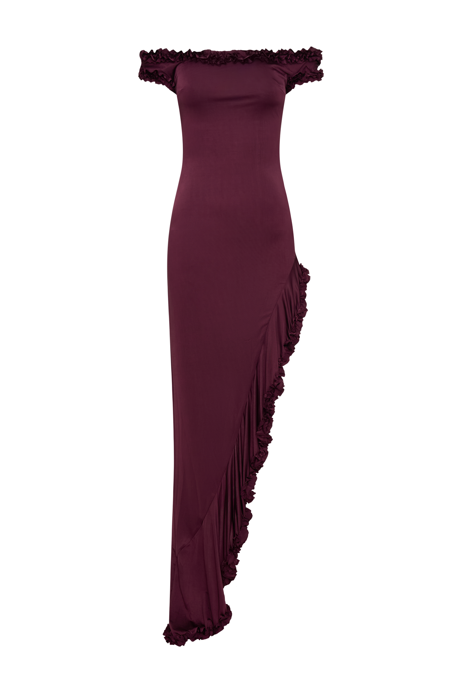 Arielle Off Shoulder Ruffle Midi Dress - Plum