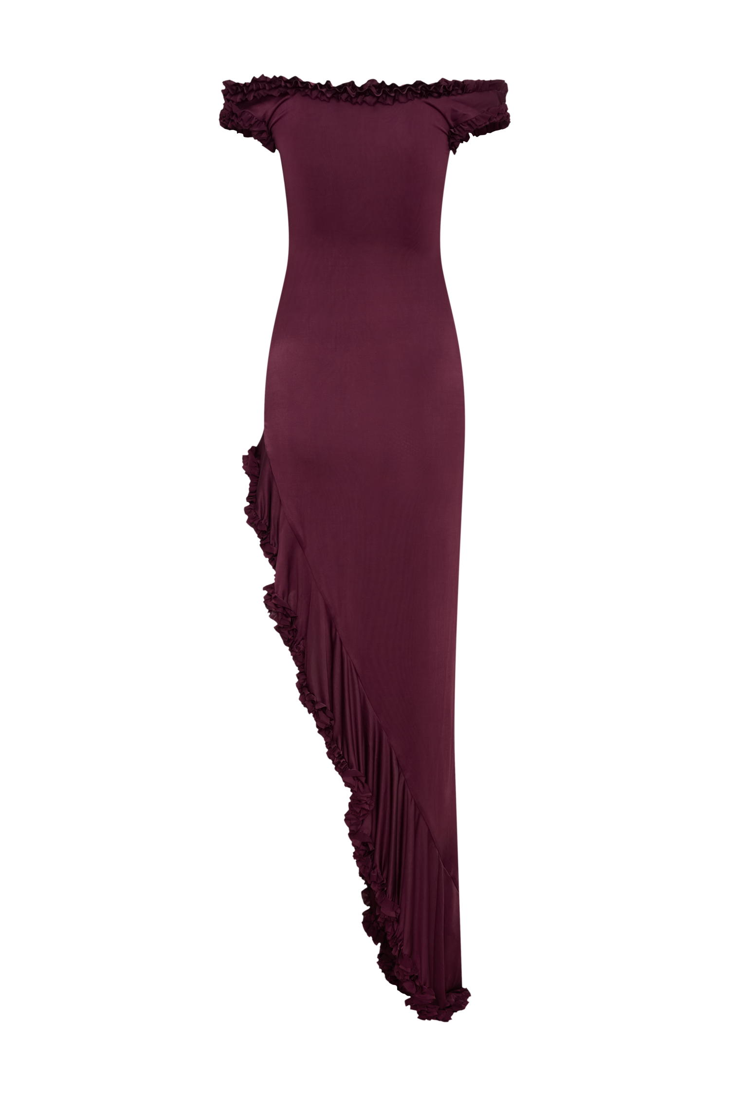 Arielle Off Shoulder Ruffle Midi Dress - Plum